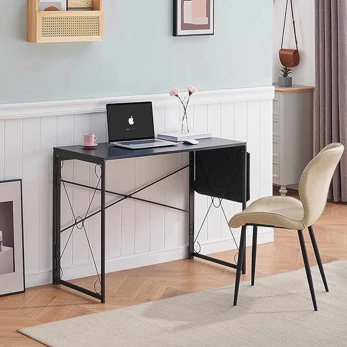 VECELO Folding Desk Water Proof Writing Desk with Storage Bag Work Desk Home Office Computer Desk for Small Space/Home Office/Dormitory 39 InchRetro Black