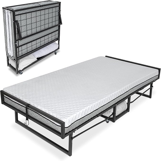 Milliard Deluxe Presidential Folding Bed with Mattress for Adults Twin Size Portable Foldable Bed with Bonus Pillow and Blanket Included 77” x 38 Fold Up Roll Away &amp Hideaway
