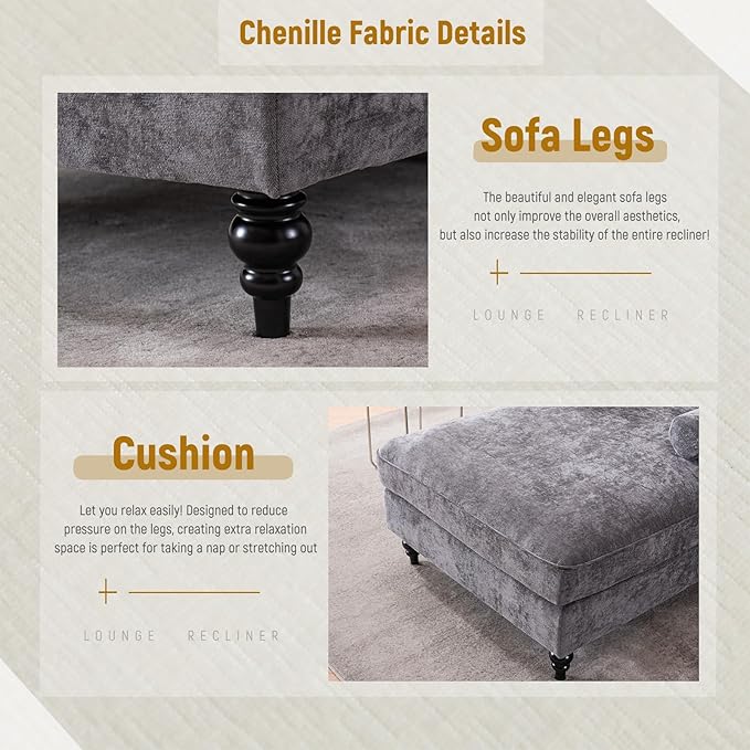 Accent Chair 59'' Modern Armchair for Living Room Upholstered High Back Lazy Sleeper Armchair Recliner for Woman Chaise Lounge Chair Indoor Single Reading Sofa Chair with Wood Legs (Dark Grey)