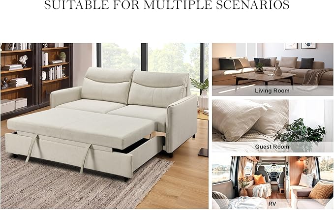 THSUPER 87'' King Size Pull Out Couch Bed Convertible King Sleeper Sofa for Small Space Comfy RV Sleeper Couch That Turns into Bed (Beige)