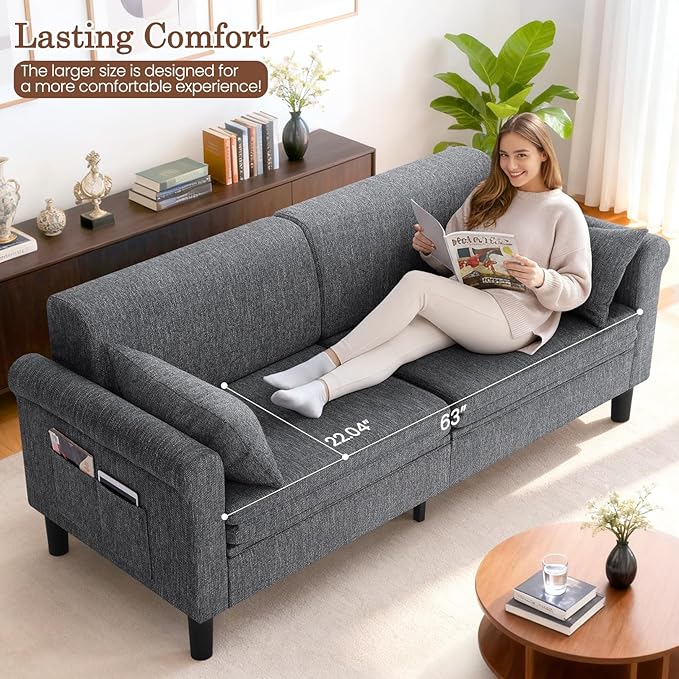 SEJOV 74 Convertible Sofa Bed 5-in-1 Loveseat Sleeper Sofas with Pull Out Couch Bed Storage Pockets &amp 2 Pillows Modern Folding Linen Futon Couch for Living Room Bedroom Small Space Dark Gra