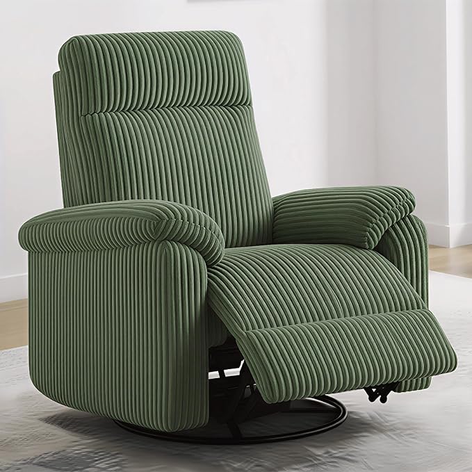 Swivel Rocker Recliner for Adults Corduroy 360 Degree Swivel Glider Recliner Manual 3-Position Adjustable Easy Assembly for Small Space Living Room Nursery Bedroom