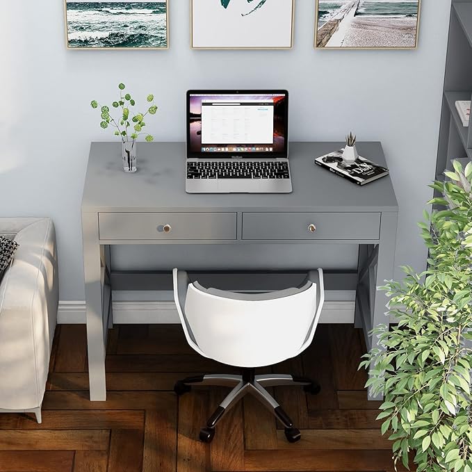 ChooChoo Computer Desk Study for Home Office Modern Simple 40 Inches Desk with Drawers Makeup Vanity Console Table Grey