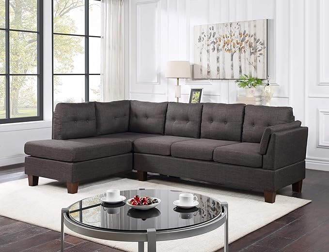 Lilola Home Dalia 97 W Dark Gray Linen Modern Sectional Sofa with Left Facing Chaise