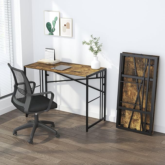 40 inch Folding Computer Desk Writing Gaming Computer Camping Desk No Assembly Required Home Office Table Rustic Brown