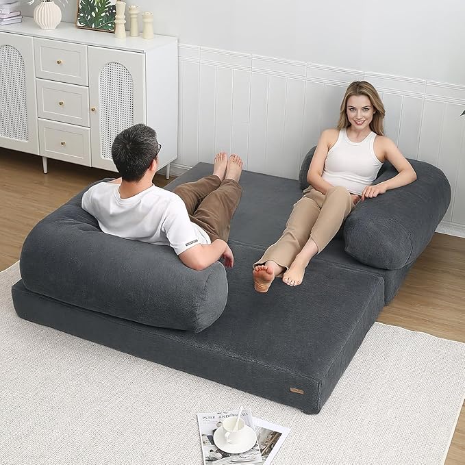 COMAX Convertible Folding Sofa Bed Foldable Chair Bed Floor Futon Couch with Back Support Comfy Corduroy Fold Out Mattress Sleeper for Living Room Bedroom