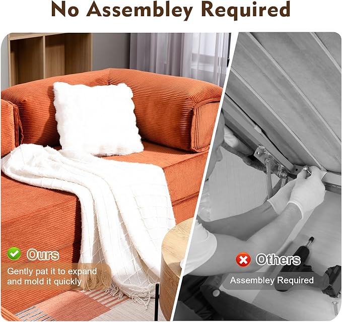 MEISSALIVVE 108 L Shaped Boneless Couch Orange Modular Sectional Sofa with Chaise Cloud Sectional Couch with Deep Seat &amp Removable Pillow for Living Room No Assembly Required
