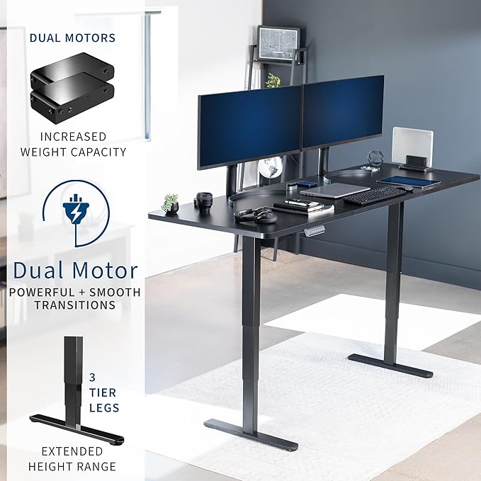 VIVO Electric 83 x 30 in Dual Motor Sit Stand Desk Memory Height Adjustment 2B Series Black Top Black Frame DESK-KIT-2B8B