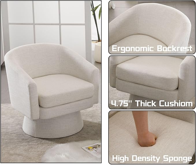 HNY Modern Swivel Beige Accent Chairs Set of 2 Linen Upholstered Barrel Chairs Cozy Vanity Arm Chairs with Back Comfy Sherpa Round Lounge Reading Armchairs Club Side Chairs for Living Room Bedroom