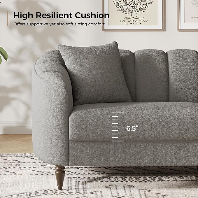 82 Inch Loveseat Sofa Modern Couch and Sofa Curved Petal Design Furniture Sturdy and Easy Installation Small Sofa for Living Room Bedroom Office and Apartment Terry Fleece Fabric Grey
