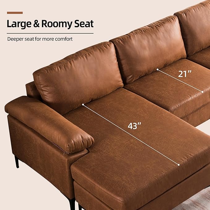 100 Faux Leather Convertible Sectional Sofa Couches for Living Room3 Seater L Shaped Sofa Couch with Reversible ChaiseMid-Century Modern Comfy Deep Seat Sofa (BrownSuede Fabric)