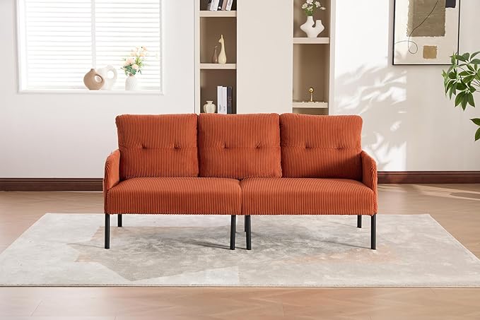 KEIKI 67 Corduroy Loveseat Sofa with Double Side Pockets &amp High Resilience Cushion Modern Style Upholstery Oversized 2-Seater Couch with Metal Legs Easy Assembly for Living Room Orange