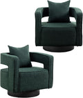 Mid Century Modern Boucle Swivel Accent Chair 2 Pack Comfy Open Back Sofa Chair with Black Wood Base for Nursery Bedroom Living Room Club Swivel Lounge Chairs (2pcs Chair Green)