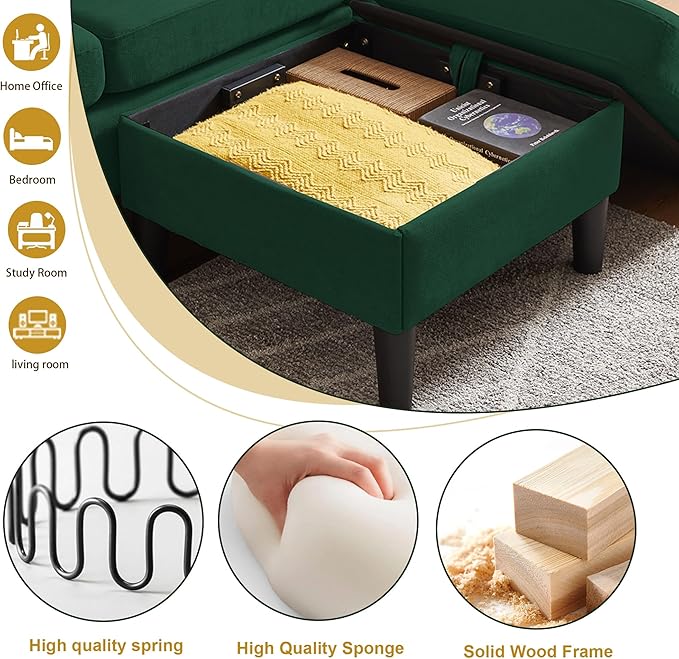 2 Piece Sofa Set Modern 3 Seater Sofa and Loveseat Sets Convertible Sectional Couch with Reversible Chaise L Shaped Couch Sets for Living Room ApartmentGreen