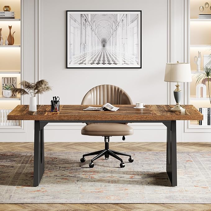 Tribesigns 70.86-Inch Executive Desk Large Computer Office Desk with Double Wood Pedestal Modern Simple Style Rectangle Writing Table for Home Office (Dark Brown)