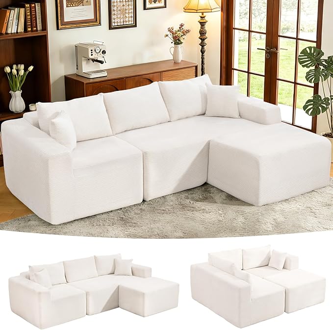 2026 New 108 Cloud Sectional Couch Modular Sectional Sofa with Deep Seat Modular Sofa Couch with L-Shaped Chaise Modern Couches for Living Room No Assembly Required (Beige with Ottoman)