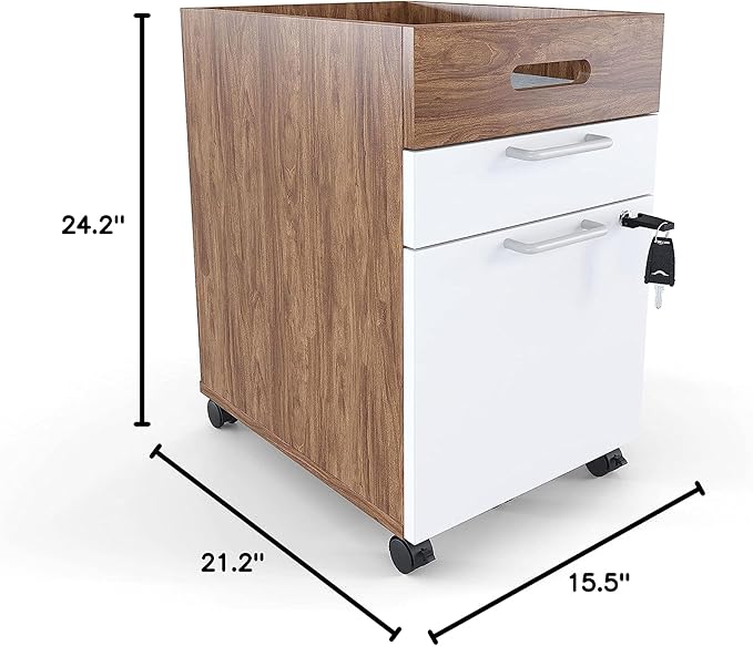Union &amp Scale 2 Drawer Mobile File Cabinet Rolling Printer Stand Vertical Filing Cabinet Office Drawers Filing Cart for Home Office A4/Letter Size Black and Rustic Brown BFK20WJ01