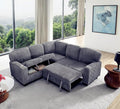 L-Shaped Sectional Sleeper Sofa with Pull Out Bed with Storage 5-Seat Sleeper Couch with USB Charging Convertible Design for Living Room Apartment Corduroy Fabric (Grey)