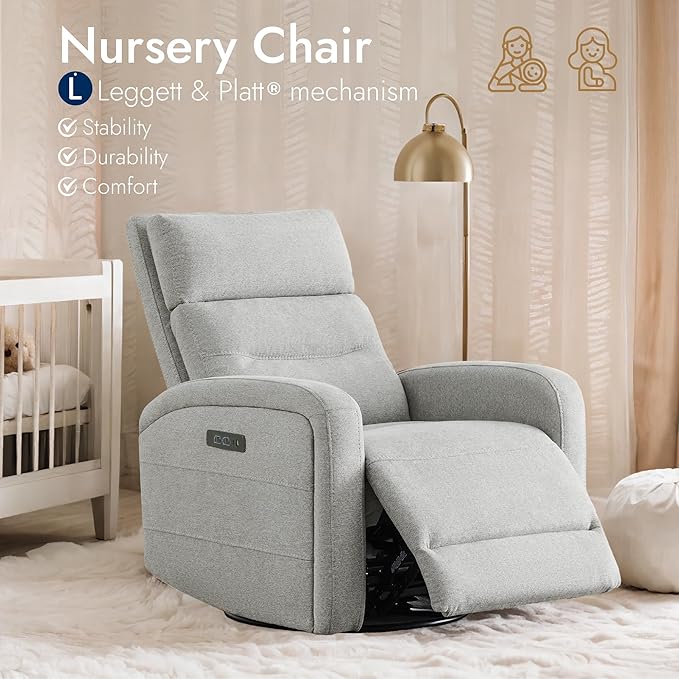 Watson &amp Whitely Swivel Power Recliner with Adjustable Headrest Recliner Chairs for Adults Small Glider Rocker for Living Room Fabric in Dove Grey