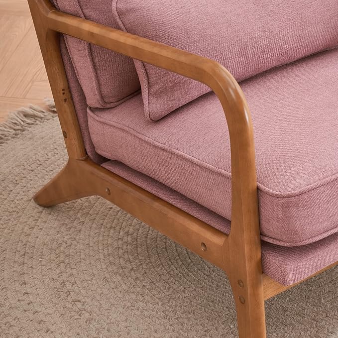 JOYBASE Lounge Accent Chair Mid Century Modern Chair Arm Chair Wood Frame Armchair for Living Room Bedroom (Pink Fabric)