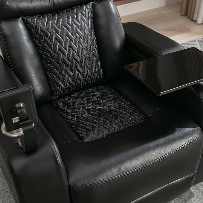 PU Leather Power Swivel Rocker Recliner Chair 270 Degree Premium Nursery Glider Recliner with Arm Storage Tray Table Phone &amp Cup Holder USB Port for Living Room Home Theater