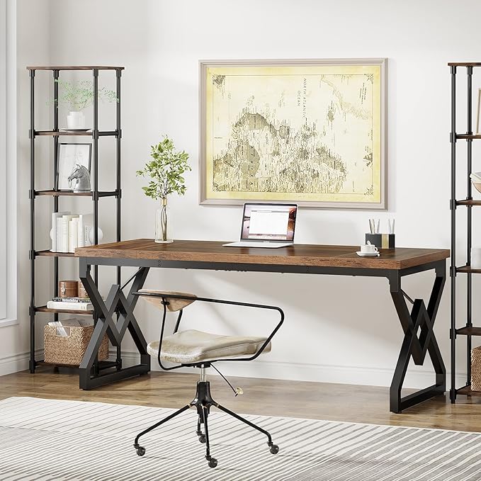 Little Tree 63 W Executive Desk Extra Sturdy Thickened Wooden Workstation Study Desk Computer Desk Large Home Office Writing Desk for Home Office