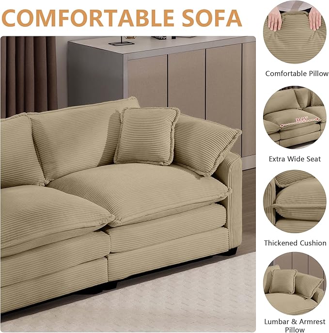 mikibama Luxury Modular Sectional Sofa Chair 45 Inch Modern Corduroy Comfy Cloud Couches for Living Room Office Bedroom Deep Sofa Chair with 1 Toss Pillows Camel