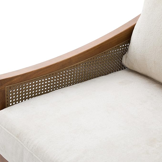 Christopher Knight Home Harper Mid-Century Loveseat Sofa Couch 2-Seater Lounge Sofa with Rattan Armrests and Wooden Legs Chenille Upholstered Couches for Living Room and Small Space Walnut