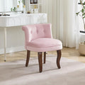 Velvet Tufted Vanity Chair with Back Upholstered Mid Century Vanity Stool with Solid Wood Legs Small Makeup Chair for Vanity Accent Chair for Bedroom Living Room Pink