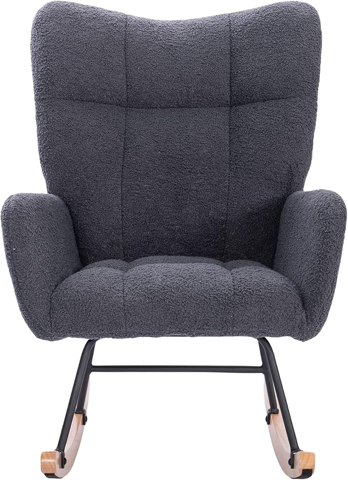 Upholstered Nursery Rocking Chair for Living Room BedroomDark Grey Teddy