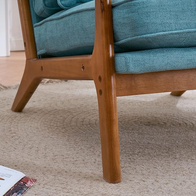 Mid Century Modern Accent Chair with Wood Frame Upholstered Living Room Chairs with Waist CushionLounge Reading Comfy Arm Chair for Living RoomEasy AssemblyTeal