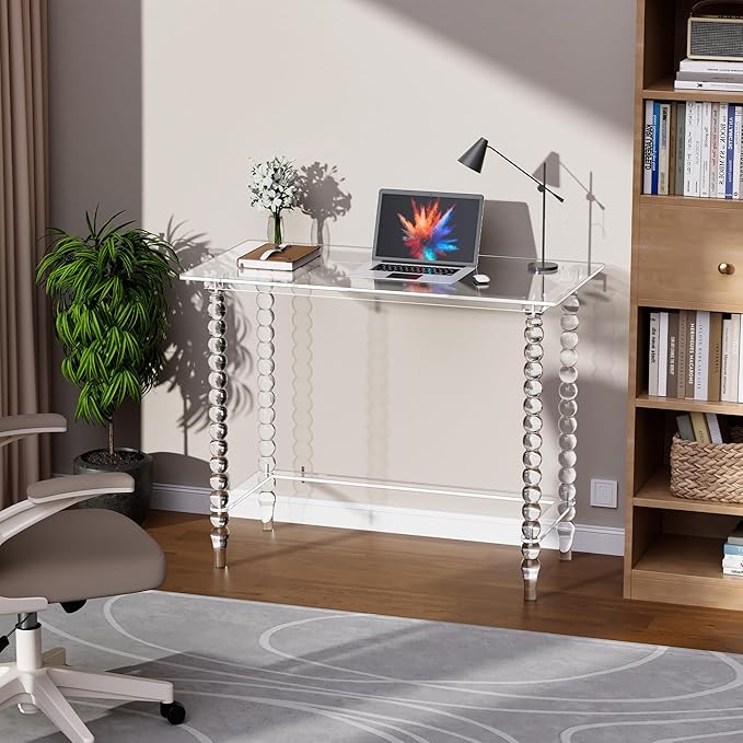 Acrylic Desk Computer Laptop Table Writing Desk Console Entrance Table for Home Office Study Desk (Clear 39.4“W×19.7”D×29.5“H)