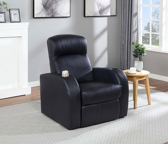 Coaster Home Furnishings - Cyrus - Upholstered Track Arm Recliner Chair with High Back Cushions Wall Hugger Mechanism and Pocket Coil Seat - Living Room - 33-Inch - Black - 600001