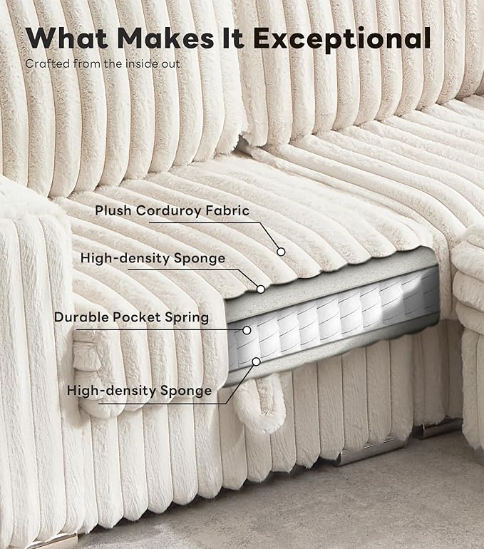 Tbfit Modular Sectional Sofa with Storage Ottoman Corduroy Cloud Couch 73 W &amp 101 W Convertible Love Seat for Small Spaces L-Shaped Sofa for Living Room Beige