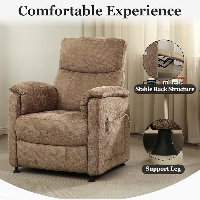 Small Electric Nursery Recliner Chairs for AdultsGrey Power Recliner Chairs with Remote &amp Side Pockets Fabric Reclining Chair for Living Room Bedroom Ofiice Comfort &amp Space-Saving (Brown)