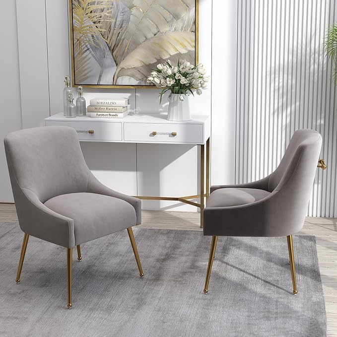 Dining Chairs Set of 6 Modern Velvet Dining Room Chairs with Gold Legs Upholstered Accent Chairs for Living Room/Restaurant/Study Room(Grey)