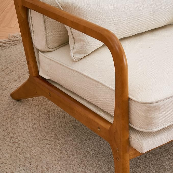 JOYBASE Lounge Accent Chair Mid Century Modern Chair Arm Chair Wood Frame Armchair for Living Room Bedroom (Off-White Fabric)