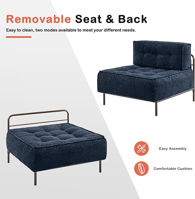 MCombo Modular Sofa Couch with Removable Cushion Accent Sofa Chair Upholstered Sofa for Living Room Apartment Office (Blue Middle Seat)
