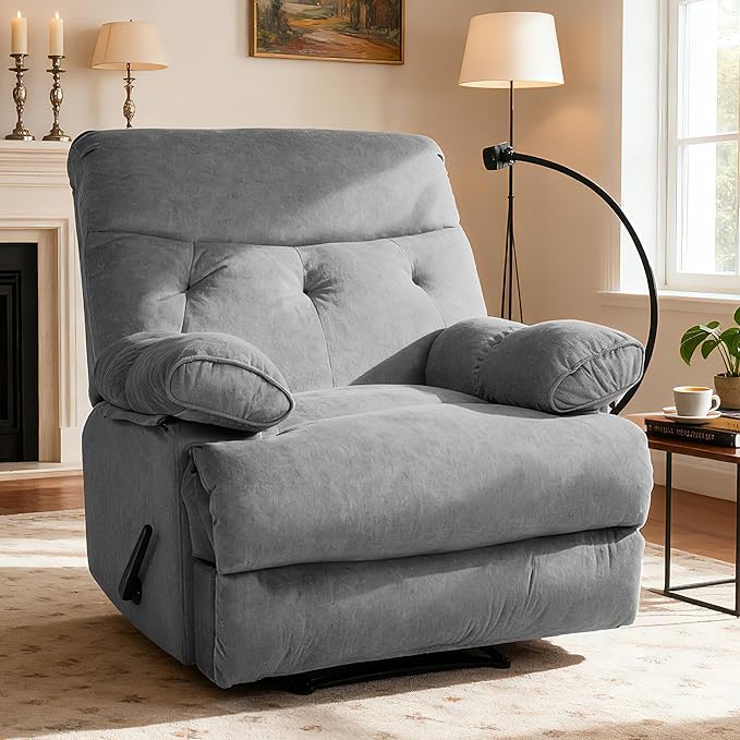 Oversized Recliner Chairs for Adults Manual Large Recliners Big Mans Recliner Chair Extra Wide Single Reclining Sofa Chair for Living Room RV Grey