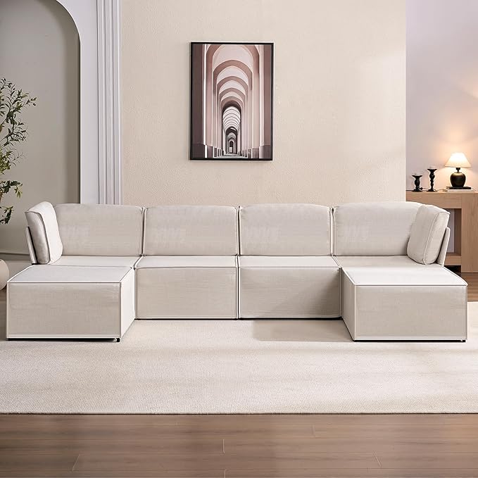 CECER Modular Sectional Sofa U Shaped Convertible Couch Sofa with Reversible Chaises Queen Sleeper Sofa Modular Oversized Sofa Couches for Living Room (Beige)
