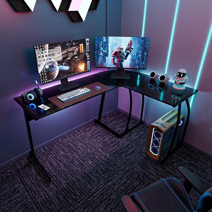 Super Deal L-Shaped Corner Desk Computer Gaming Desk - 58 Inch Modern Home PC Table Office Writing Workstation Black