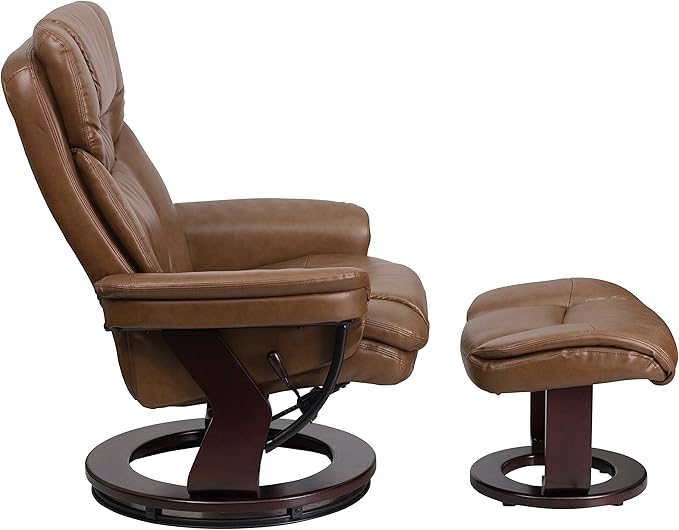 Flash Furniture Allie LeatherSoft Upholstered Recliner with Footrest Arms and Headrest Padded Swivel Recliner Chair and Ottoman Set Palimino