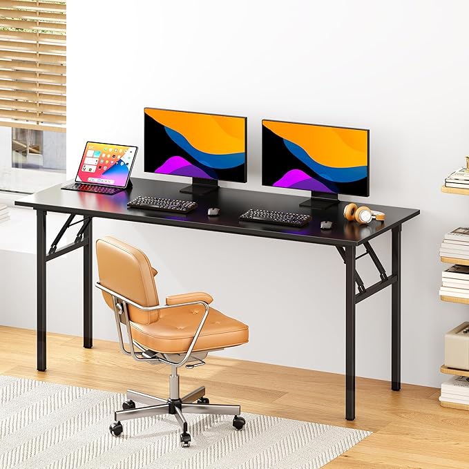 DlandHome Folding Computer Desk Table 62inch Writing Desk No Need Installation Home Office Folding Table Workstation