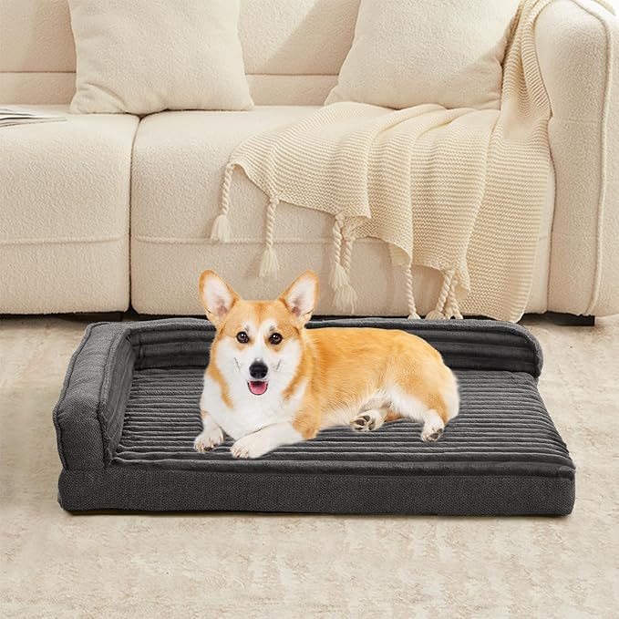 WINDRACING Orthopedic Dog Beds for Small Dogs Waterproof Egg Foam Dog Sofa Bed with L Bolster Sides Washable Small Pet Bed with Removable Cover &amp Non-Slip Bottom 30 x 20 inch Gray