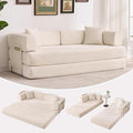 Convertible Sleeper Sofa Bed 78.8 Floor Sofa Bed 5-in-1 Folding Mattress Couch Loveseat with Fixed-Shape Frame Pillow Corduroy Fabric for Living Room Bedroom Lounge Beige