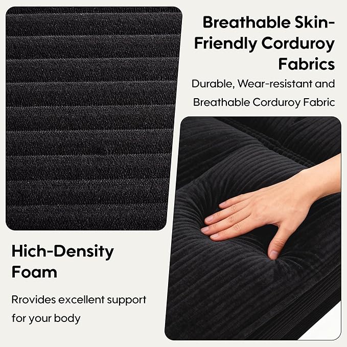 Modern 84 Corduroy Loveseat Sofa Ultra-Comfy Couch with 2 Pillows for Apartment Living Room Bedroom Home Office (Black)