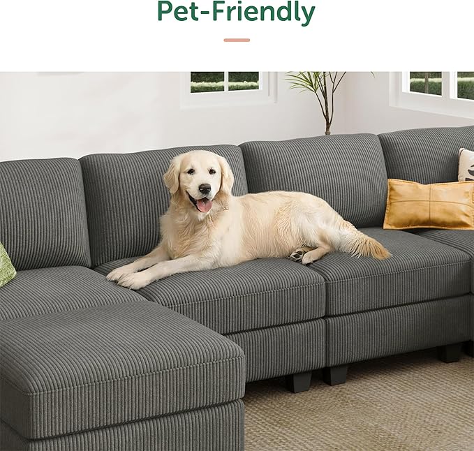 HONBAY Modern Corduroy Ottoman Module Sofa 28.4 Inch Square Ottoman Bench with Storage Grey