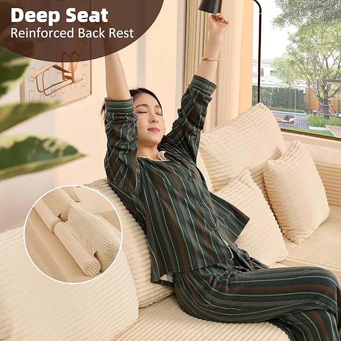 Chaise Lounge Chair Boneless Couch for Living Room and Bedroom Set of Sleeper Couches Reading Chairs Corduroy White
