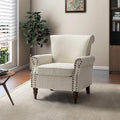 Modern Upholstered Accent Chair with Wood Legs Wingback Armchair with Removable Cushion Comfy Nailhead Trim Lounge Chair Single Sofa Reading Chairs for Living Room Bedroom