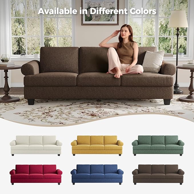 91 Inch Lawson Sofa with Extra Deep Seats Oversize Mid-Century 3-Seat Sofa Couch for Living Room Apartment Lounge Brown
